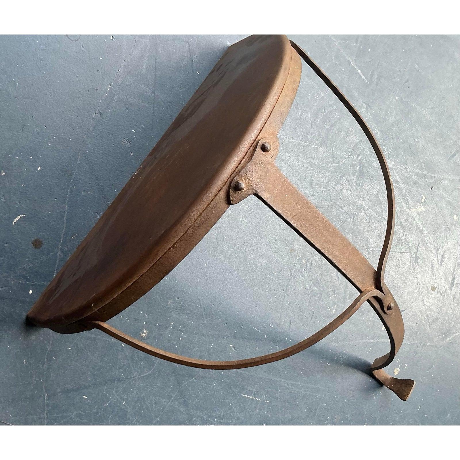 20th Century Vintage Boho Patinated Wall Mount Demilune Console Table For Sale