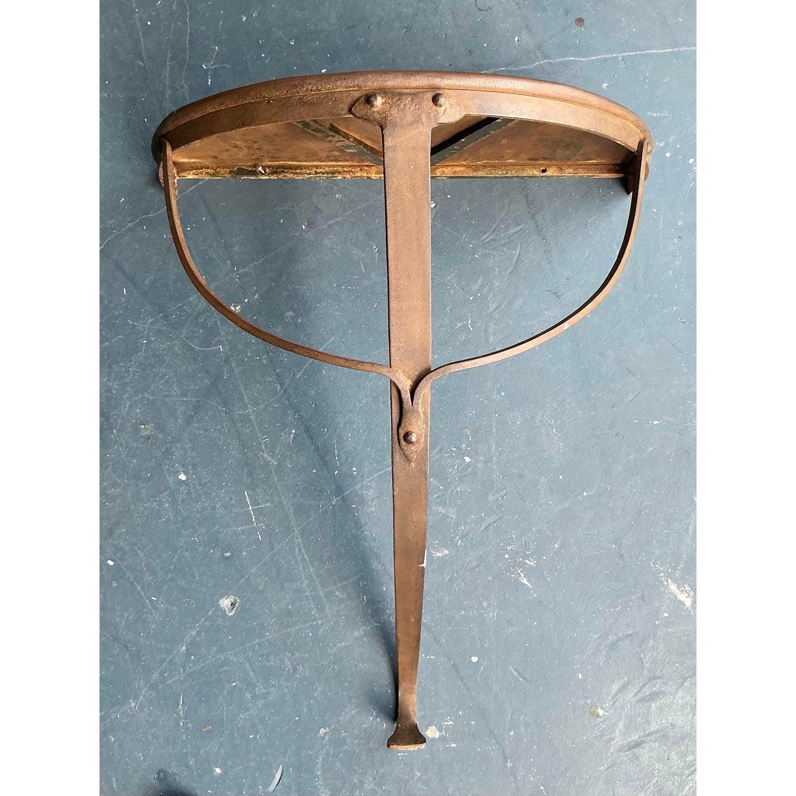 Iron Vintage Boho Patinated Wall Mount Demilune Console Table For Sale