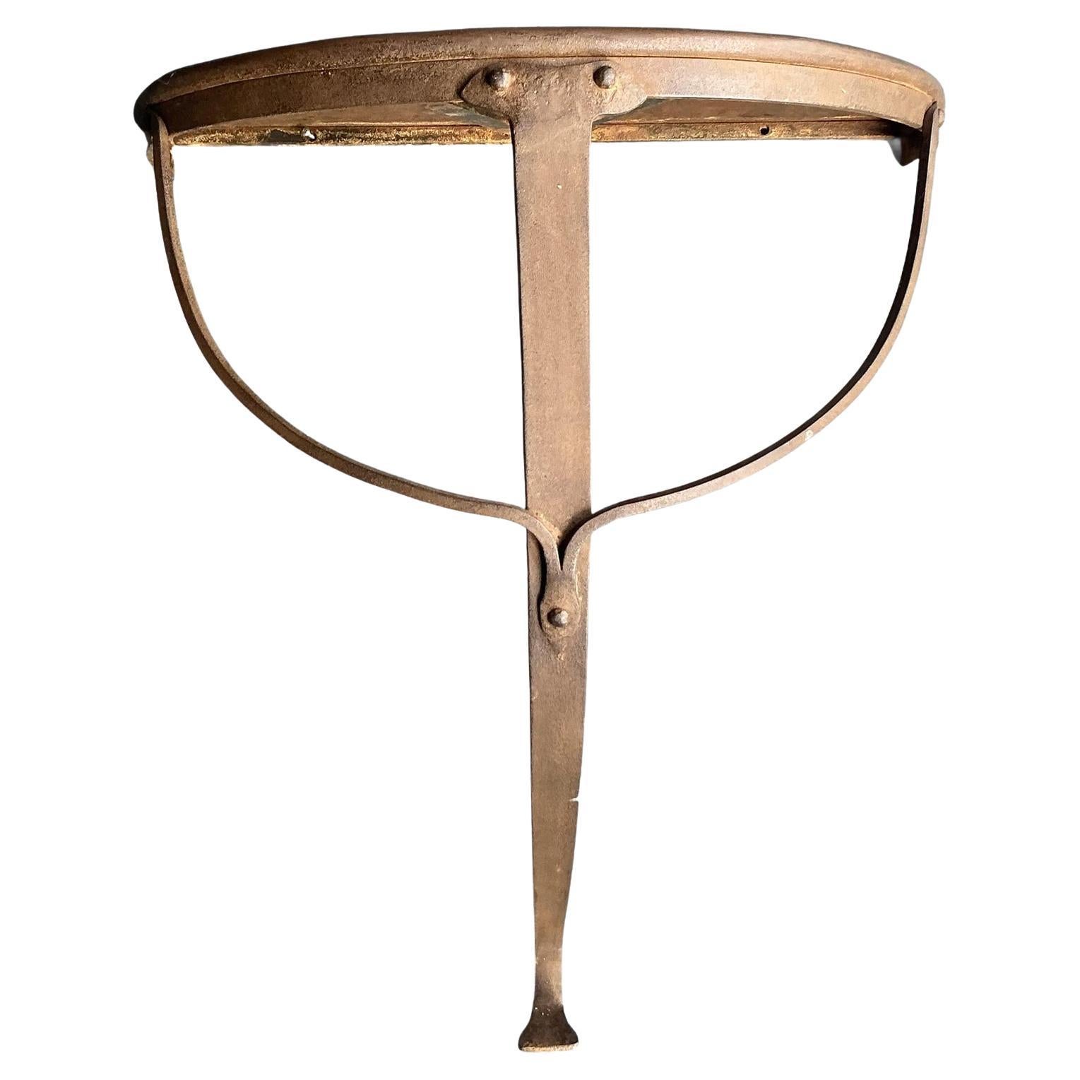Vintage Boho Patinated Wall Mount Demilune Console Table For Sale