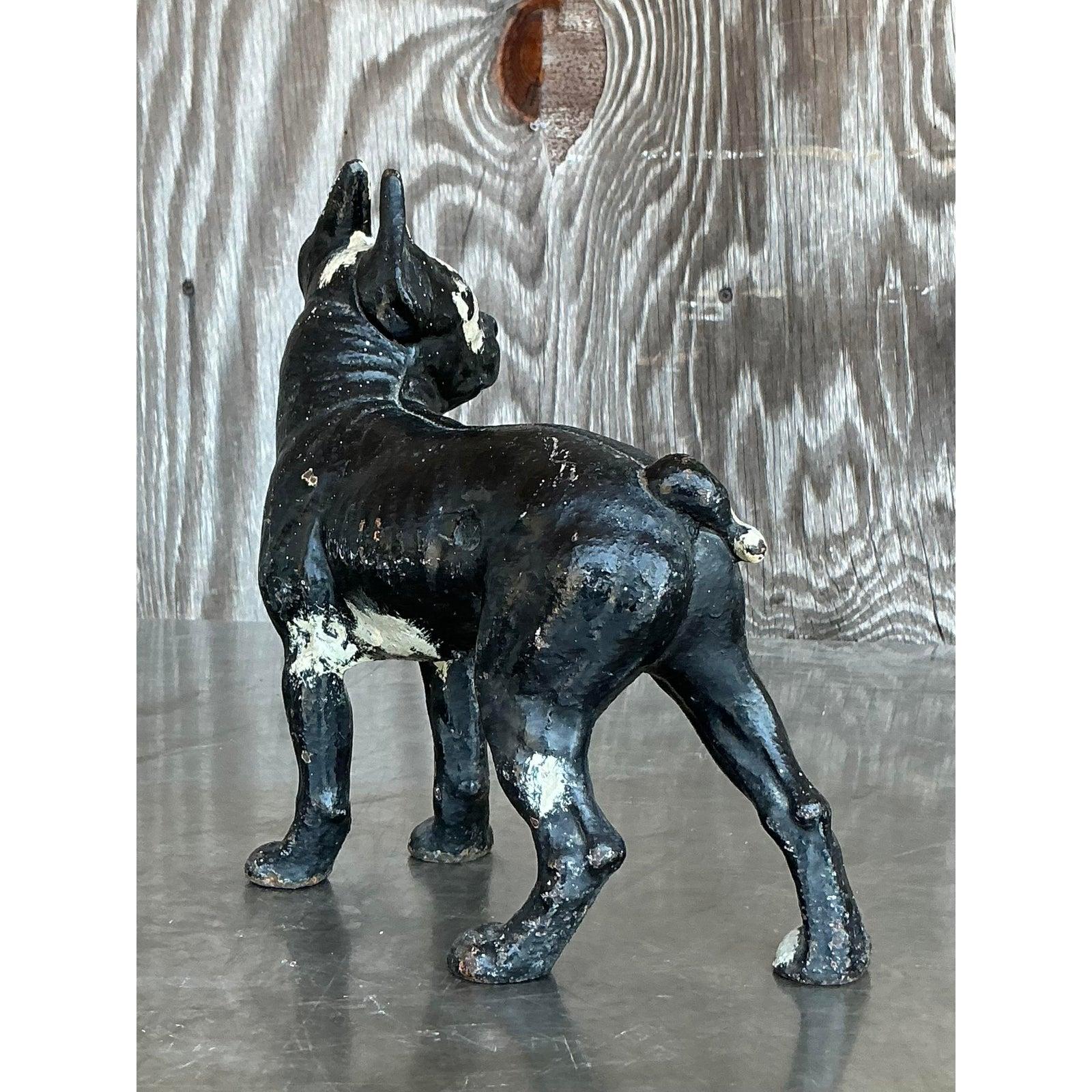 American Vintage Boho Patinated Wrought Iron Dog For Sale