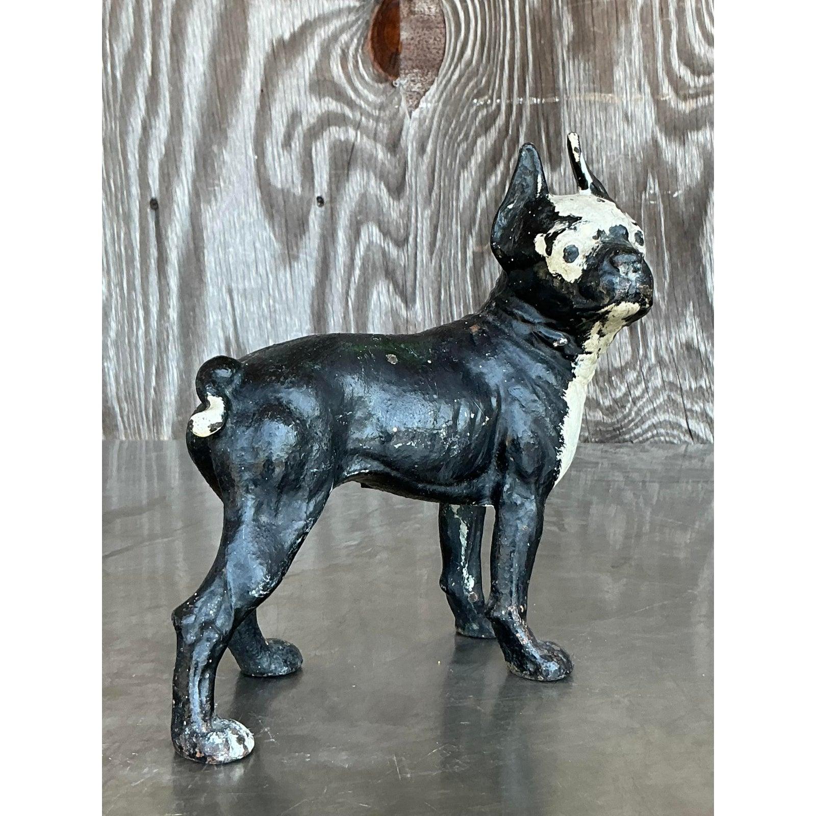 Vintage Boho Patinated Wrought Iron Dog In Good Condition For Sale In west palm beach, FL