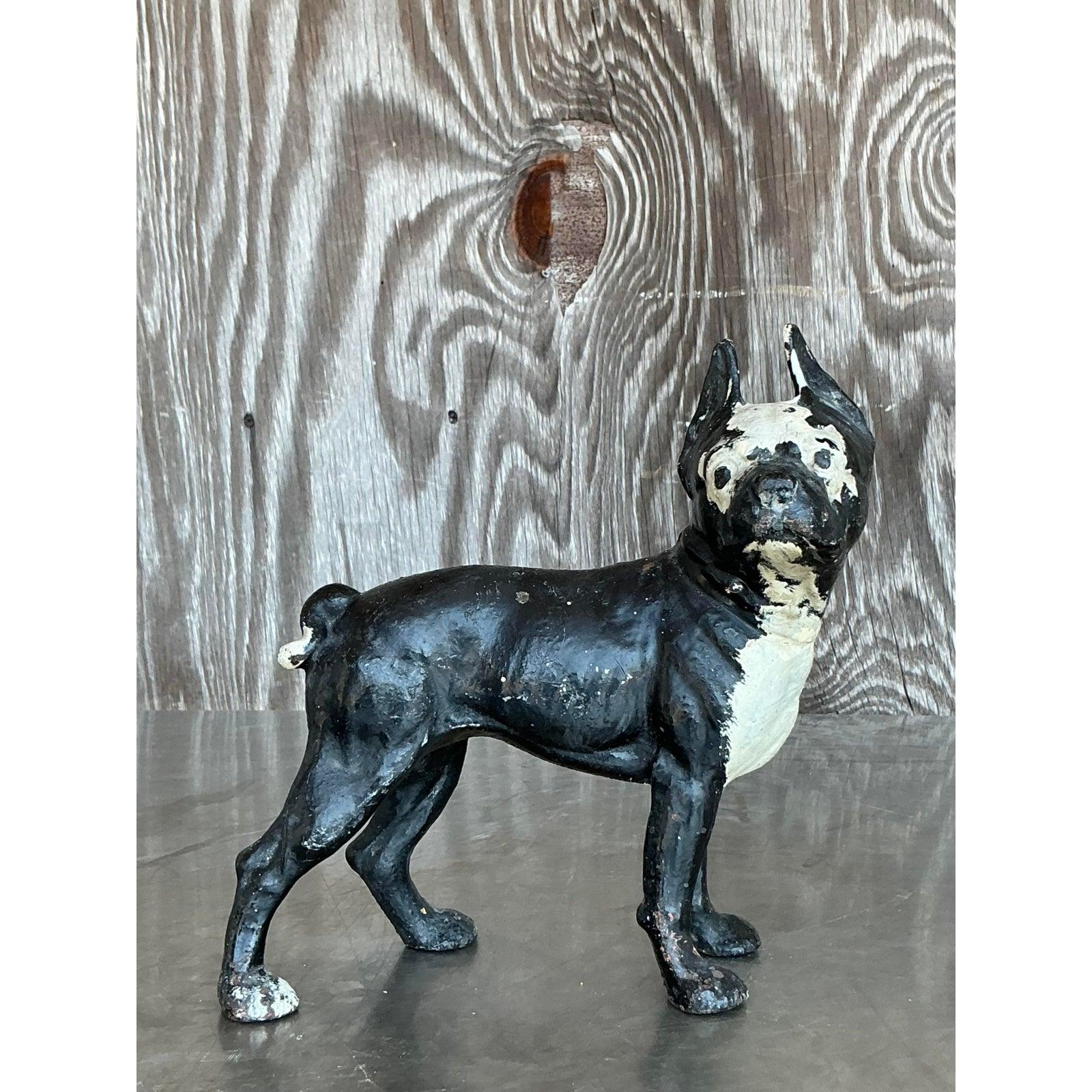 20th Century Vintage Boho Patinated Wrought Iron Dog For Sale