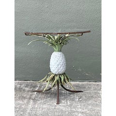 Vintage Boho Patinated Wrought Iron Pineapple Table