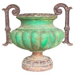 Antique Boho Patinated Wrought Iron Urn
