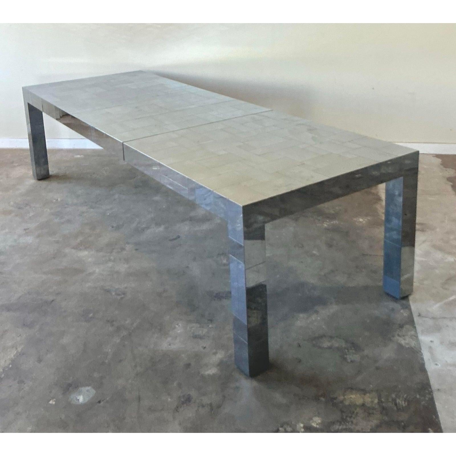 Mesa de comedor extensible vintage boho Paul Evans Cityscape cromada en venta 3