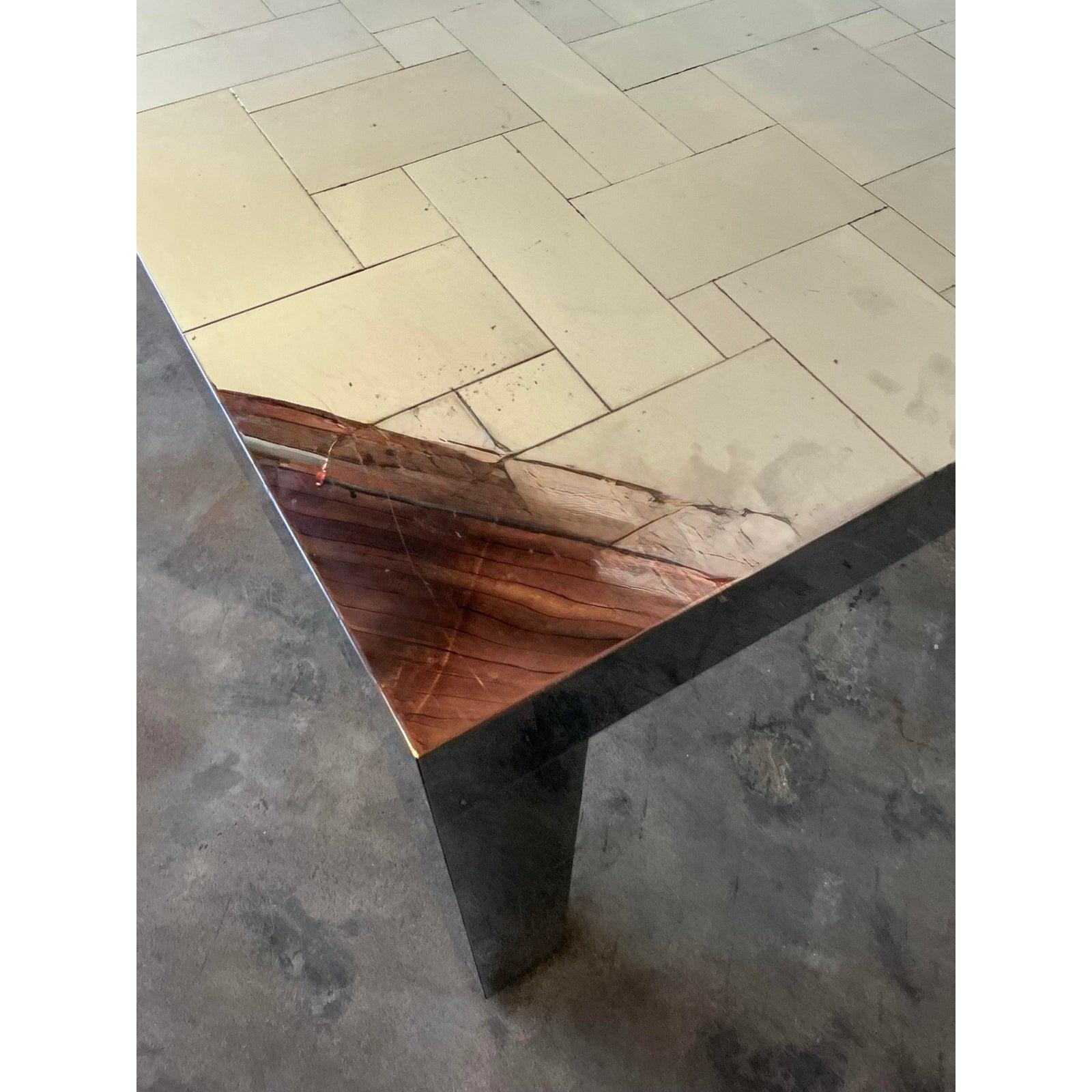 Mesa de comedor extensible vintage boho Paul Evans Cityscape cromada en venta 4