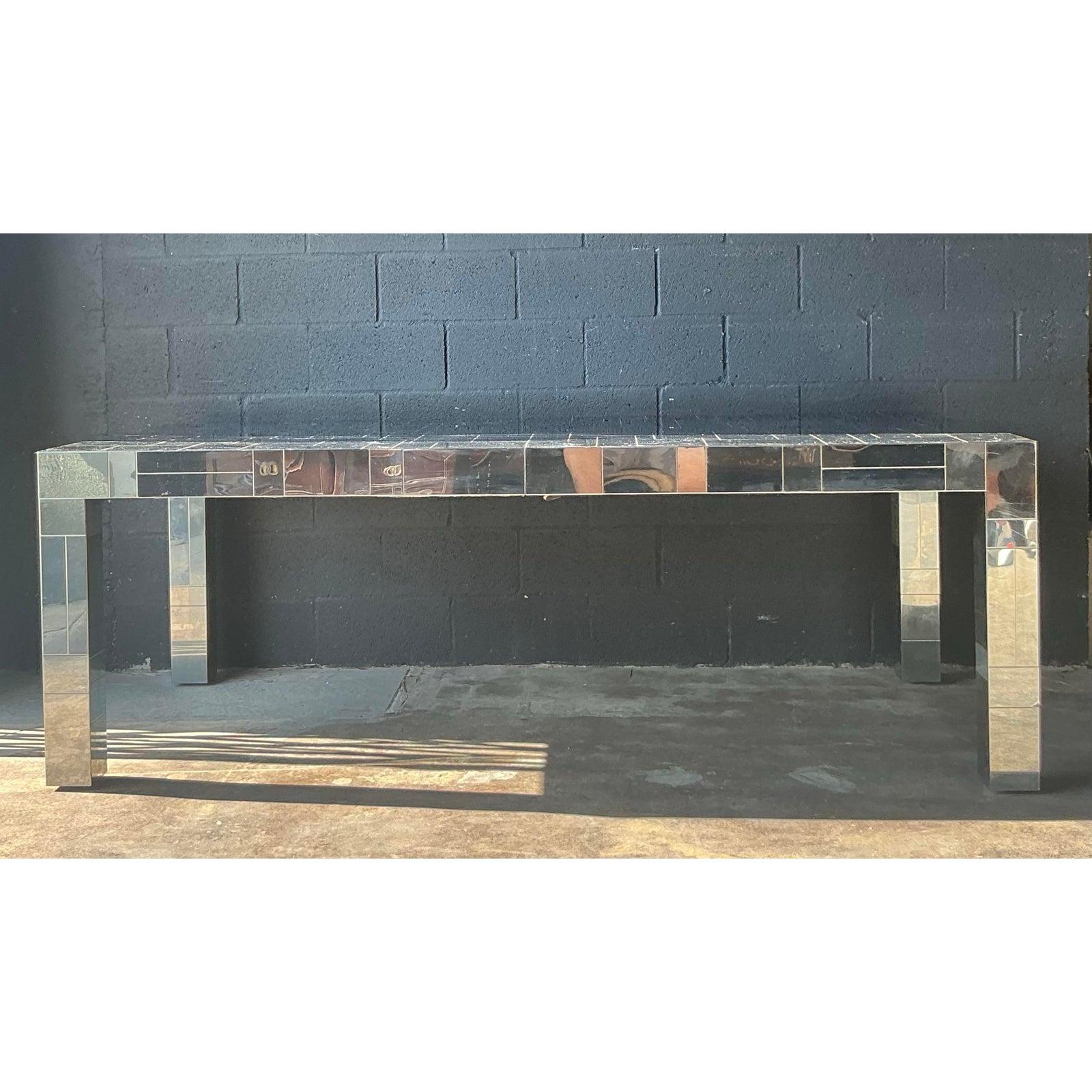 Mesa de comedor extensible vintage boho Paul Evans Cityscape cromada en venta 5