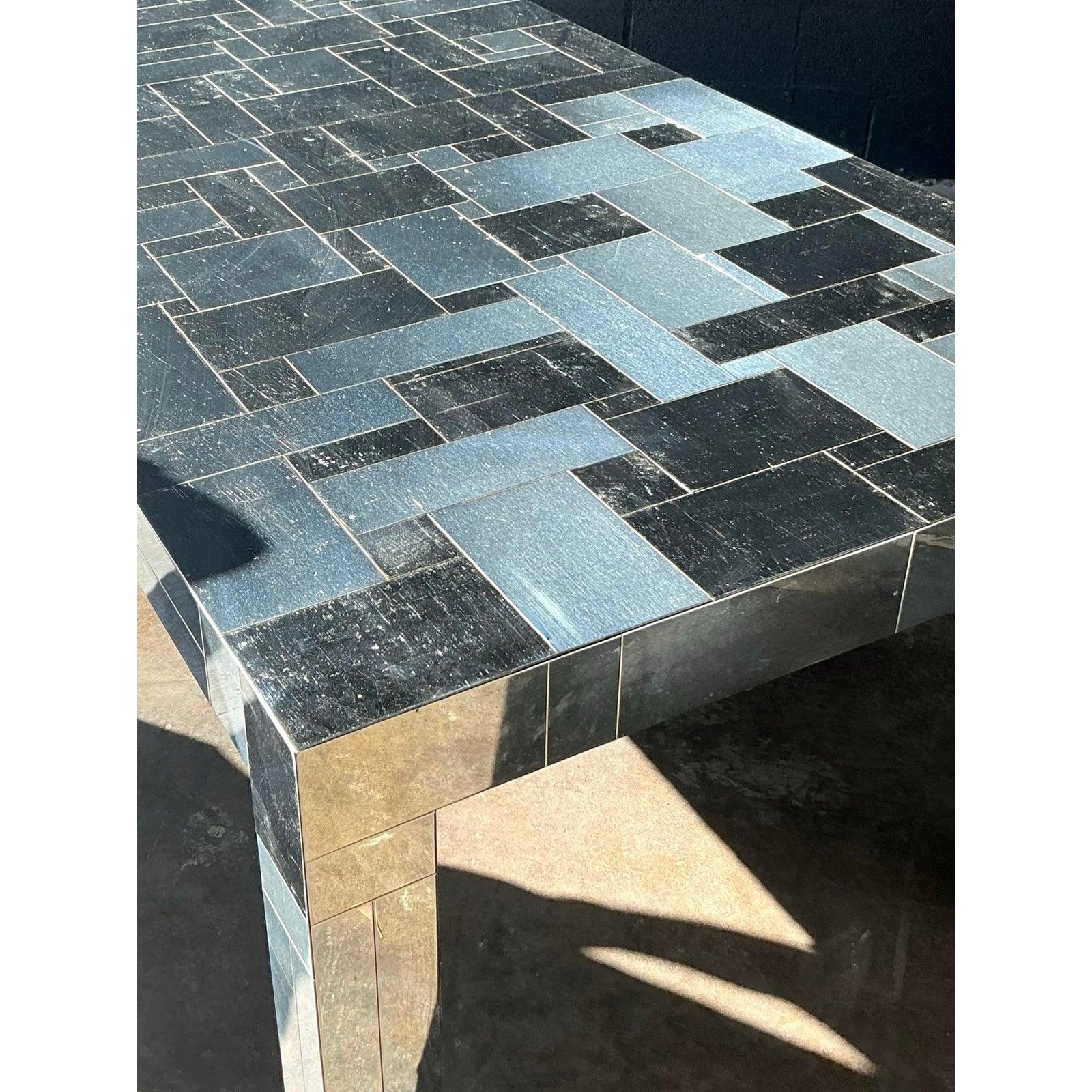 Mesa de comedor extensible vintage boho Paul Evans Cityscape cromada Posmoderno en venta