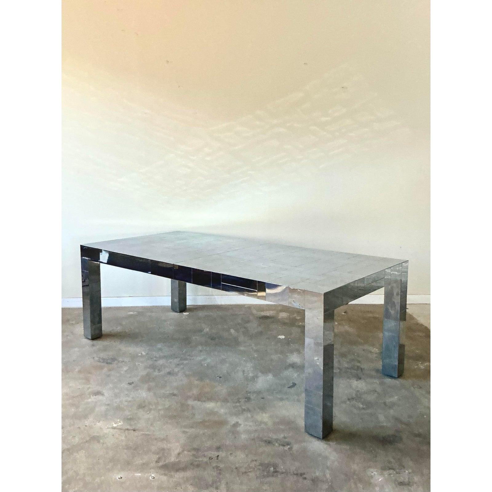 Mesa de comedor extensible vintage boho Paul Evans Cityscape cromada siglo XX en venta