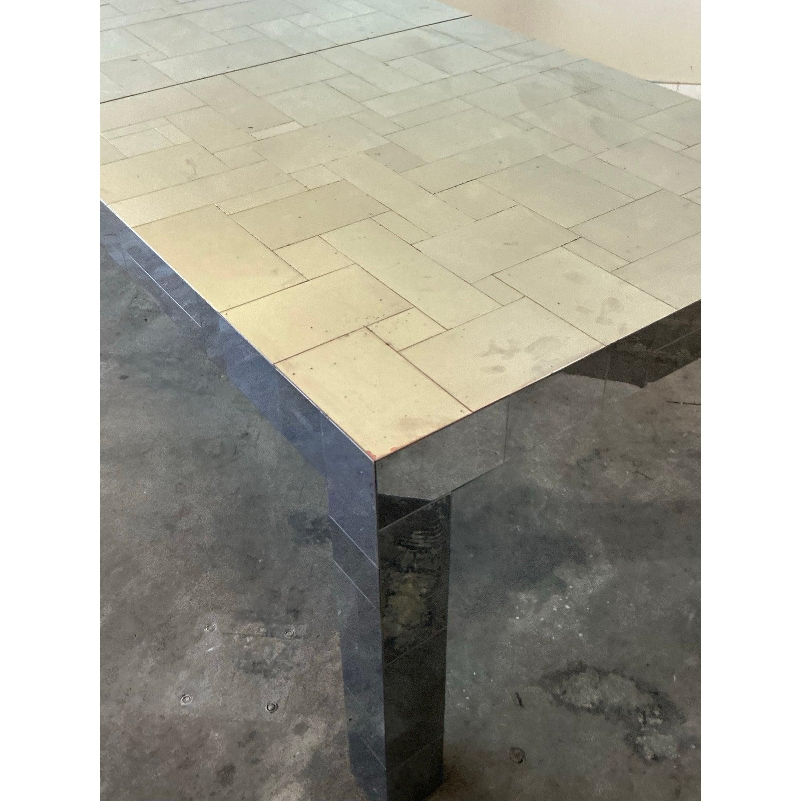 Mesa de comedor extensible vintage boho Paul Evans Cityscape cromada Cromo en venta