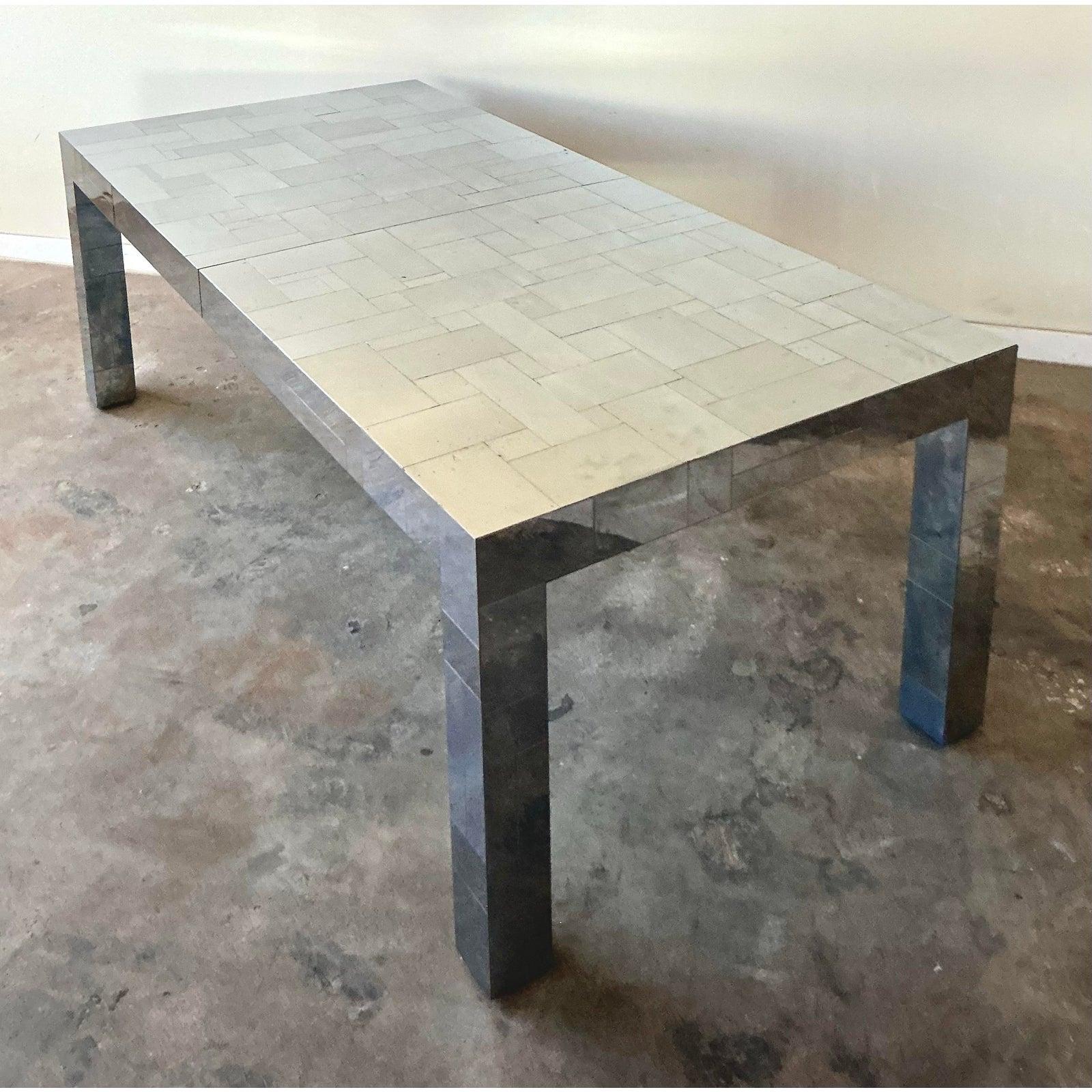 Mesa de comedor extensible vintage boho Paul Evans Cityscape cromada en venta 1