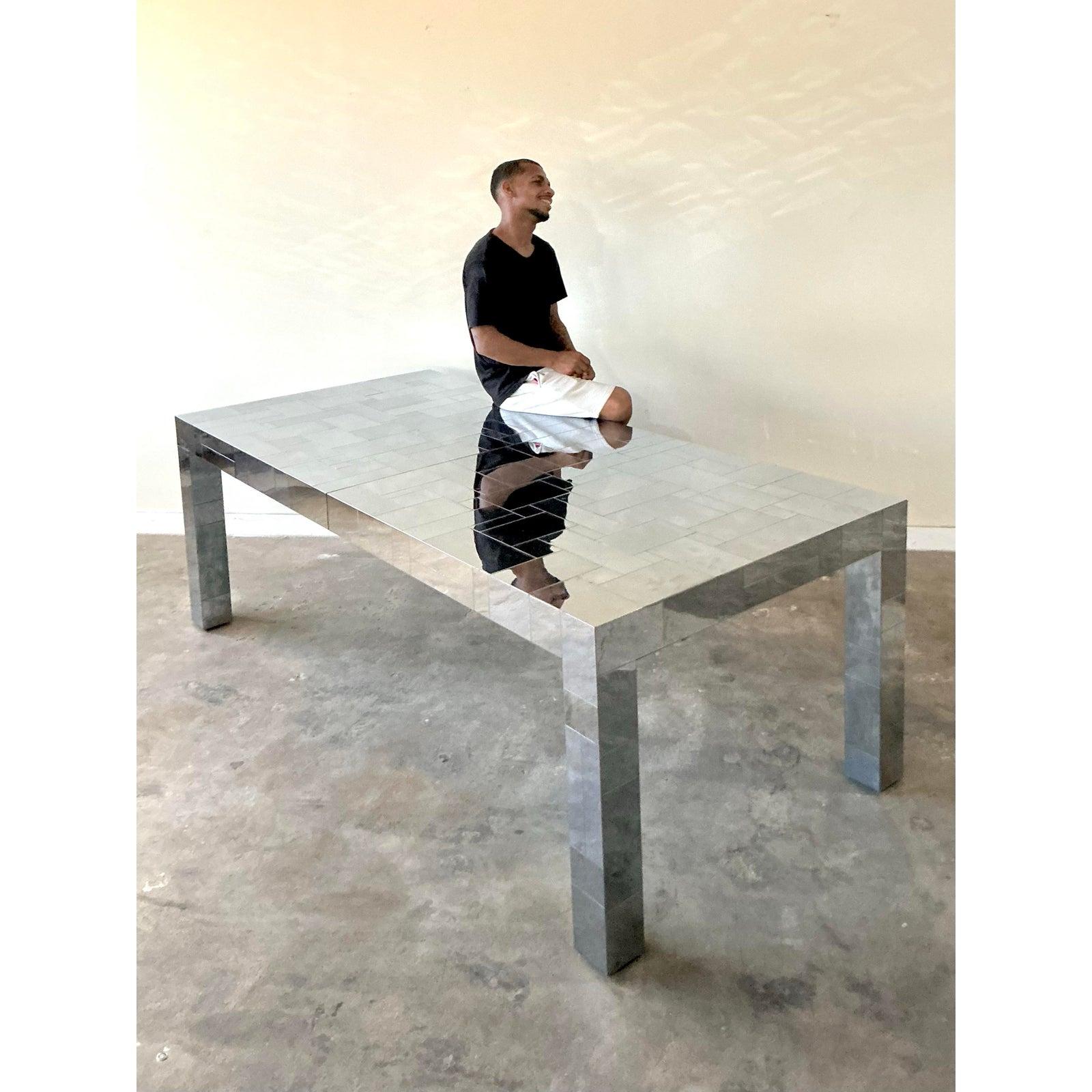 Mesa de comedor extensible vintage boho Paul Evans Cityscape cromada en venta 2