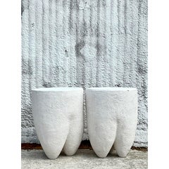 Vintage Boho Pebbled Biomorphic Low Stools - a Pair