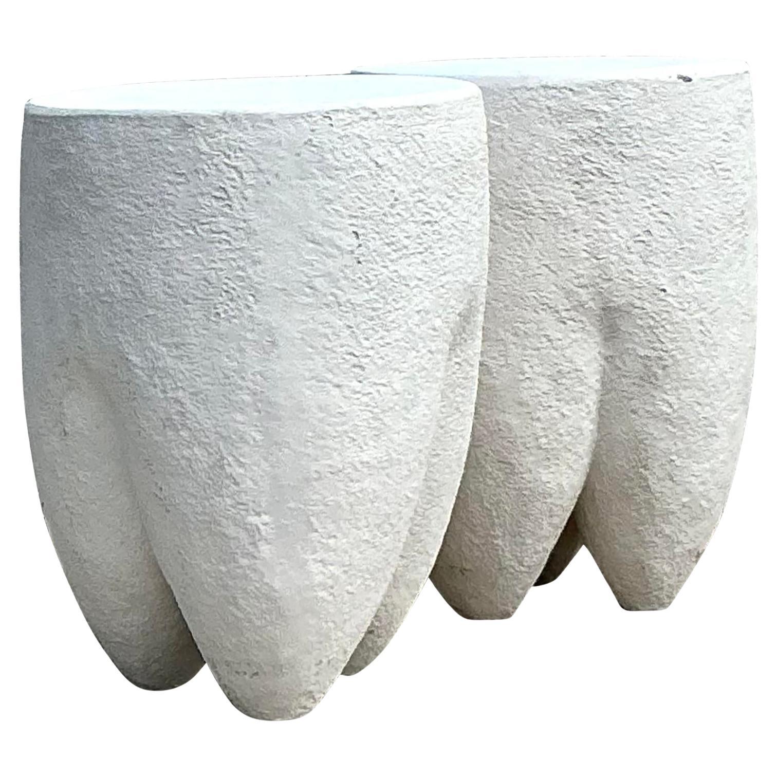 Vintage Boho Pebbled Biomorphic Low Stools - a Pair For Sale