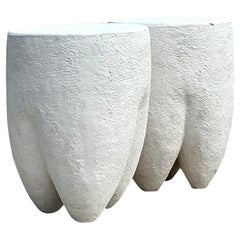 Vintage Boho Pebbled Biomorphic Low Stools - a Pair