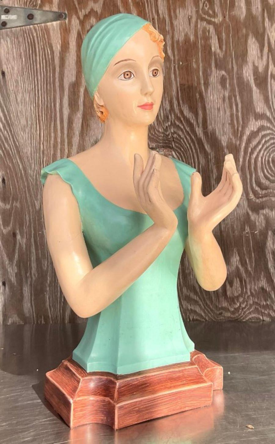 North American Vintage Boho Pellitier’s Plaster Female Half Torso Mannequin For Sale