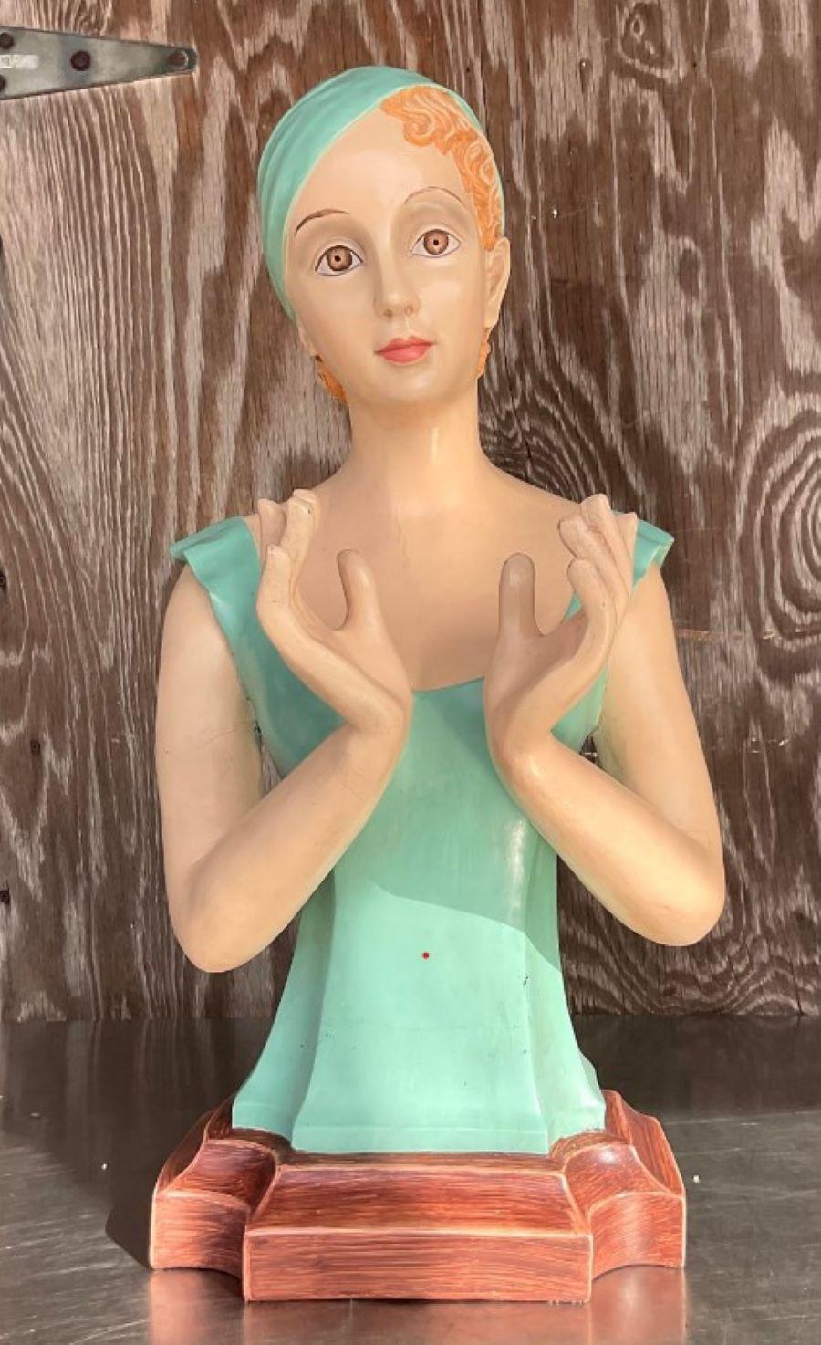 Vintage Boho Pellitier’s Plaster Female Half Torso Mannequin In Good Condition For Sale In west palm beach, FL