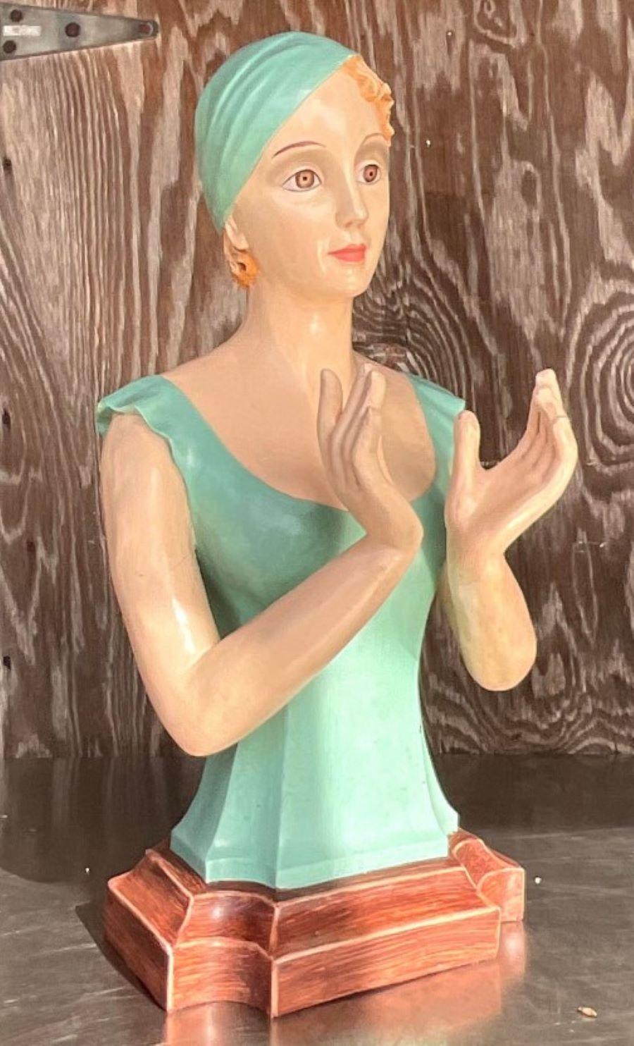 20th Century Vintage Boho Pellitier’s Plaster Female Half Torso Mannequin For Sale