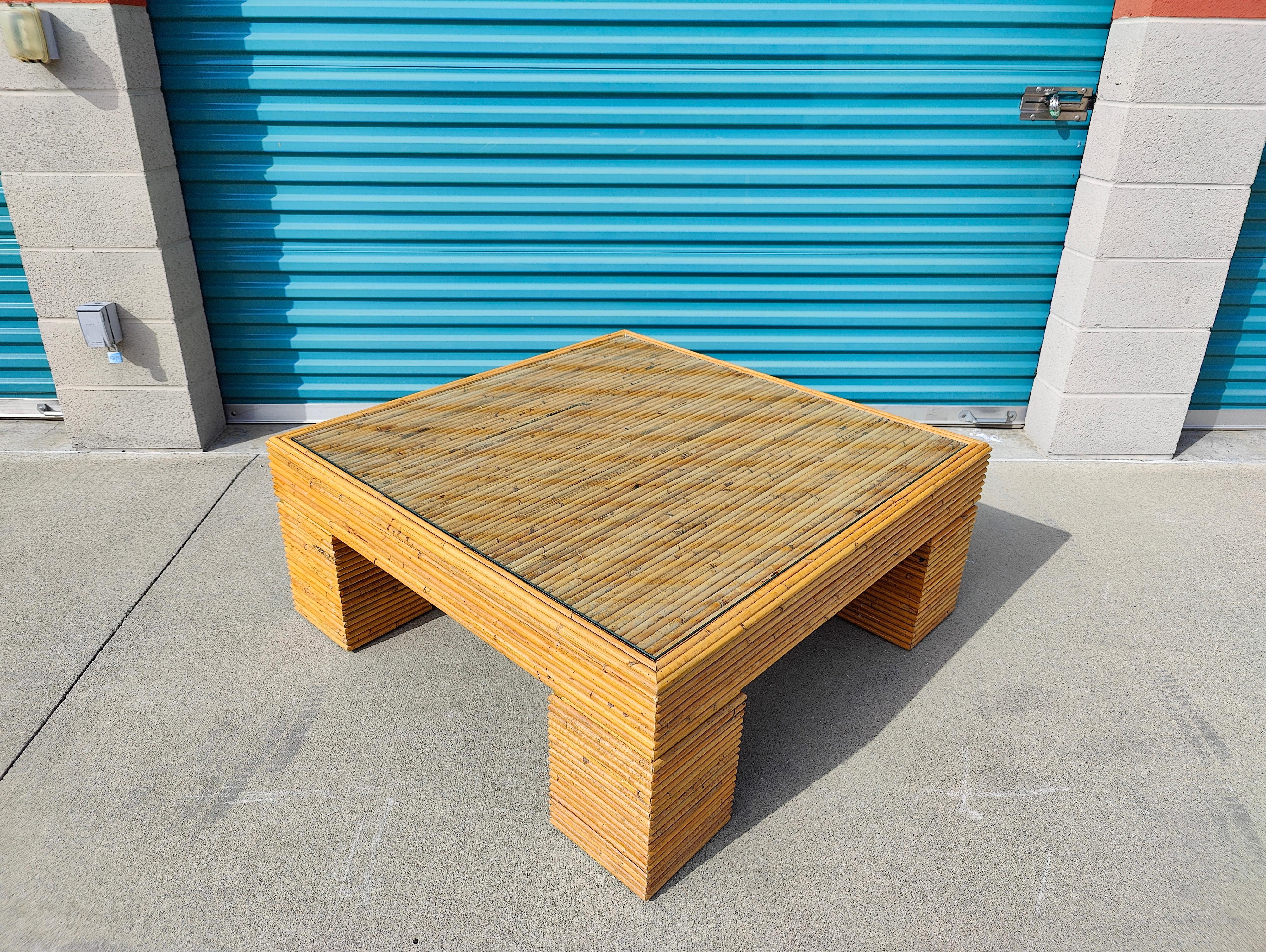 American Vintage Boho Pencil Reed Bamboo Coffee Table For Sale