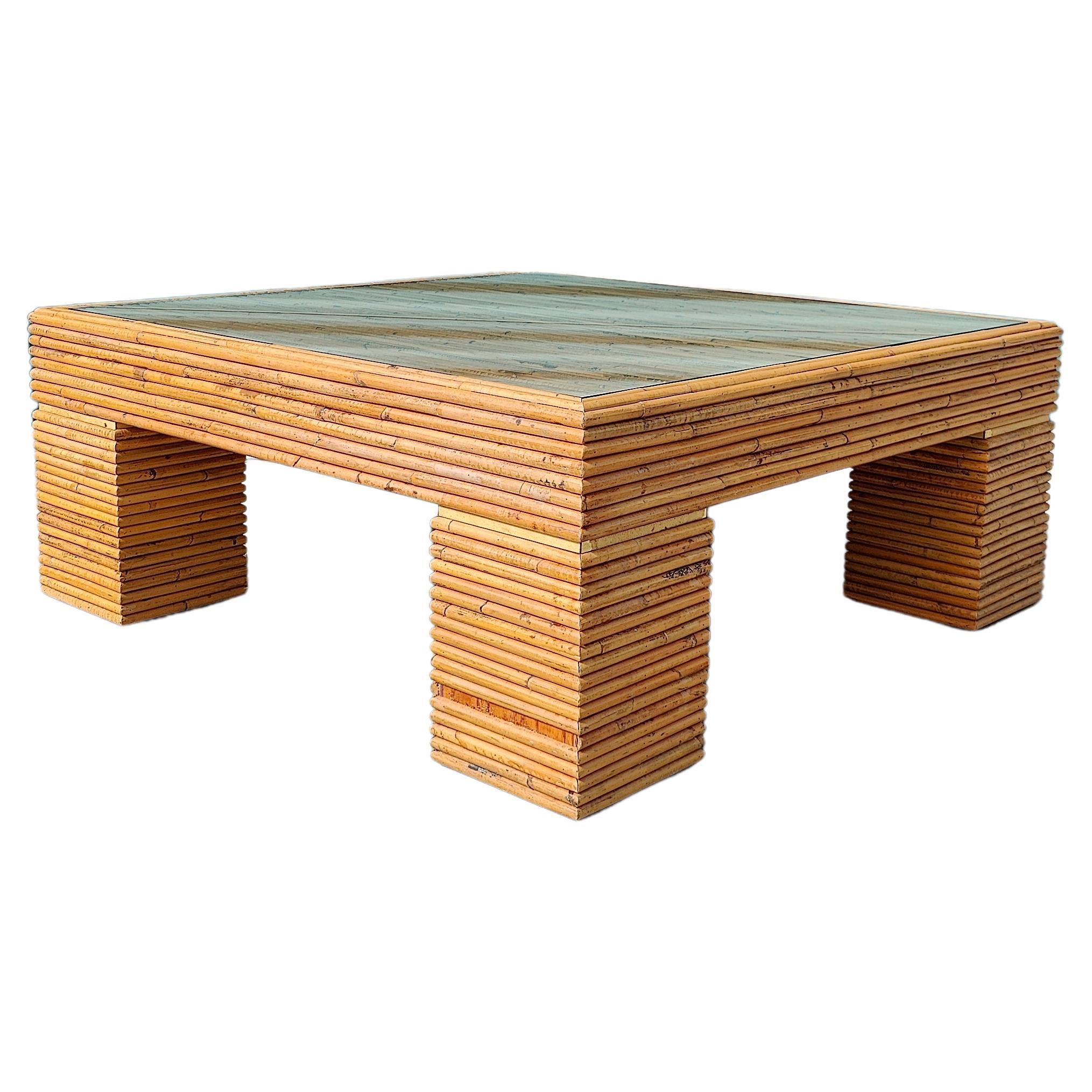 Vintage Boho Pencil Reed Bamboo Coffee Table For Sale