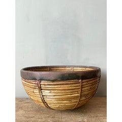 Vintage Boho Pencil Reed Bowl With Metal Band