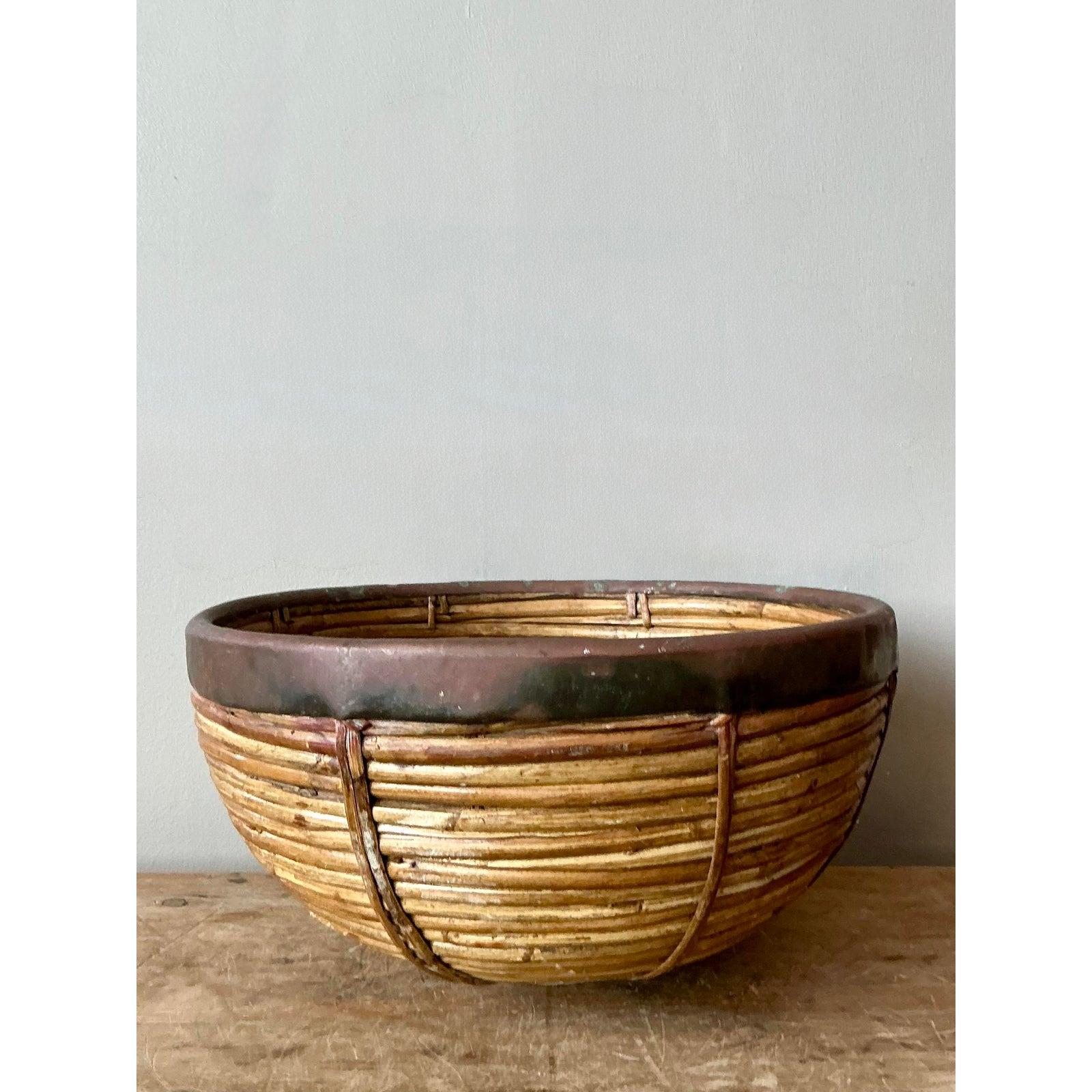 Boule de roseau à crayon Vintage Boho avec bandeau en métal Bon état - En vente à West Palm Beach, FL