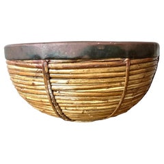 Vintage Boho Pencil Reed Bowl With Metal Band