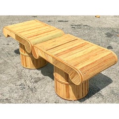 Vintage Boho Pencil Reed Column Side Tables - A Pair