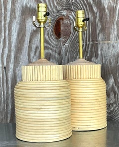 Vintage Boho Pencil Reed Lamps - a Pair