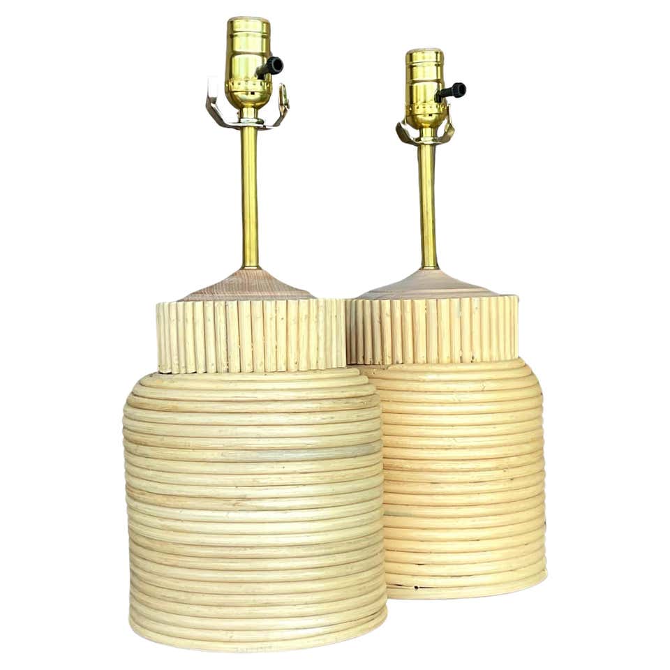 Pair of Woven Reed Basket Lamps at 1stDibs
