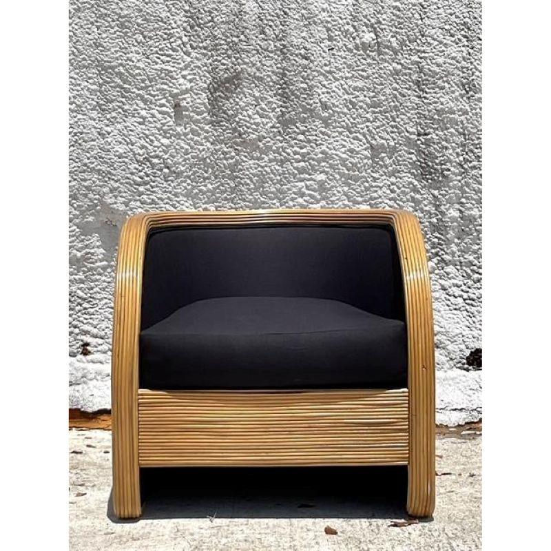 Post-Modern Vintage Boho Pencil Reed Lounge Chair For Sale