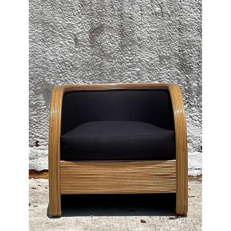 Philippine Vintage Boho Pencil Reed Lounge Chair For Sale