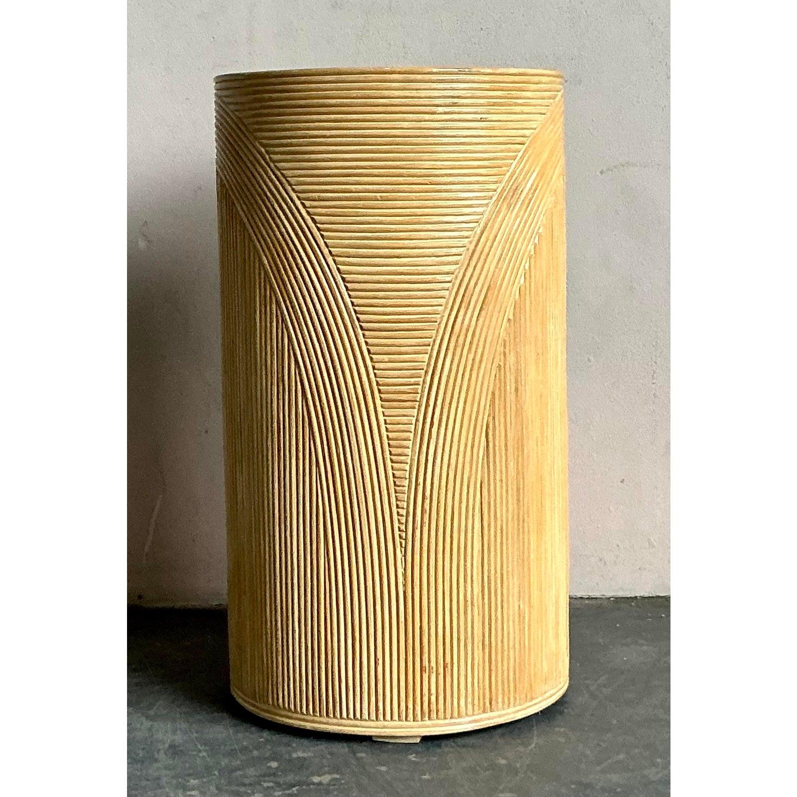 Hollywood Regency Vintage Boho Pencil Reed Pedestal For Sale