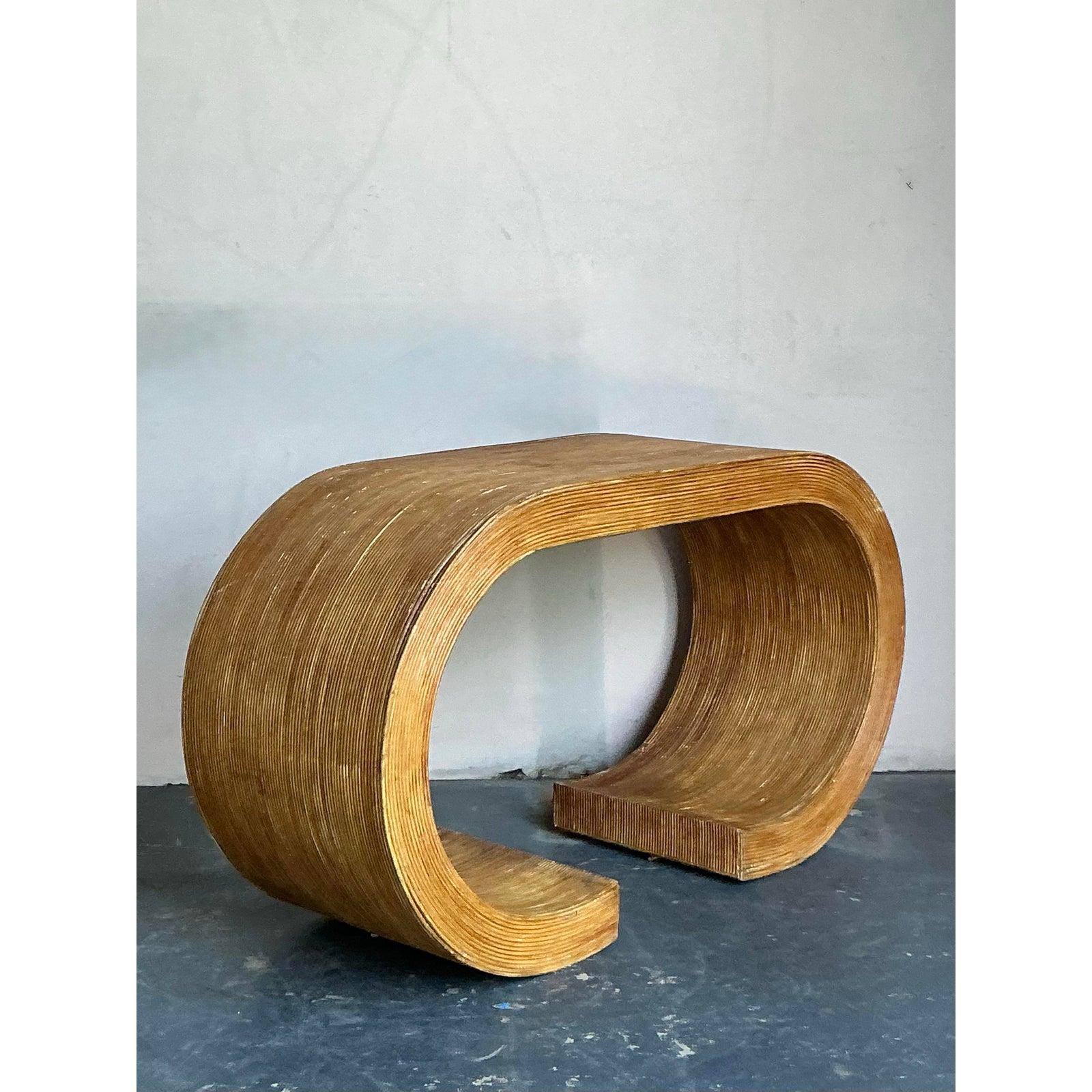 Mid-Century Modern Vintage Boho Pencil Reed Scroll Console Table For Sale