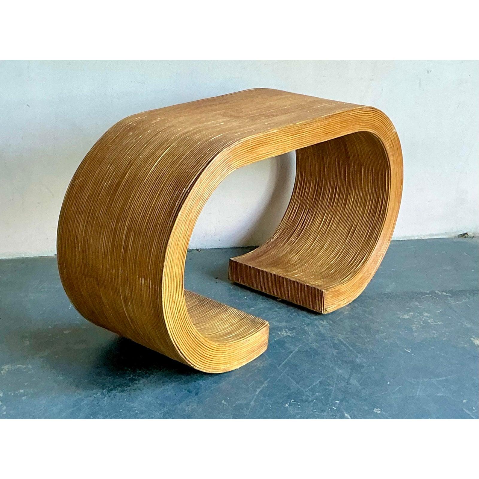 Philippine Vintage Boho Pencil Reed Scroll Console Table For Sale