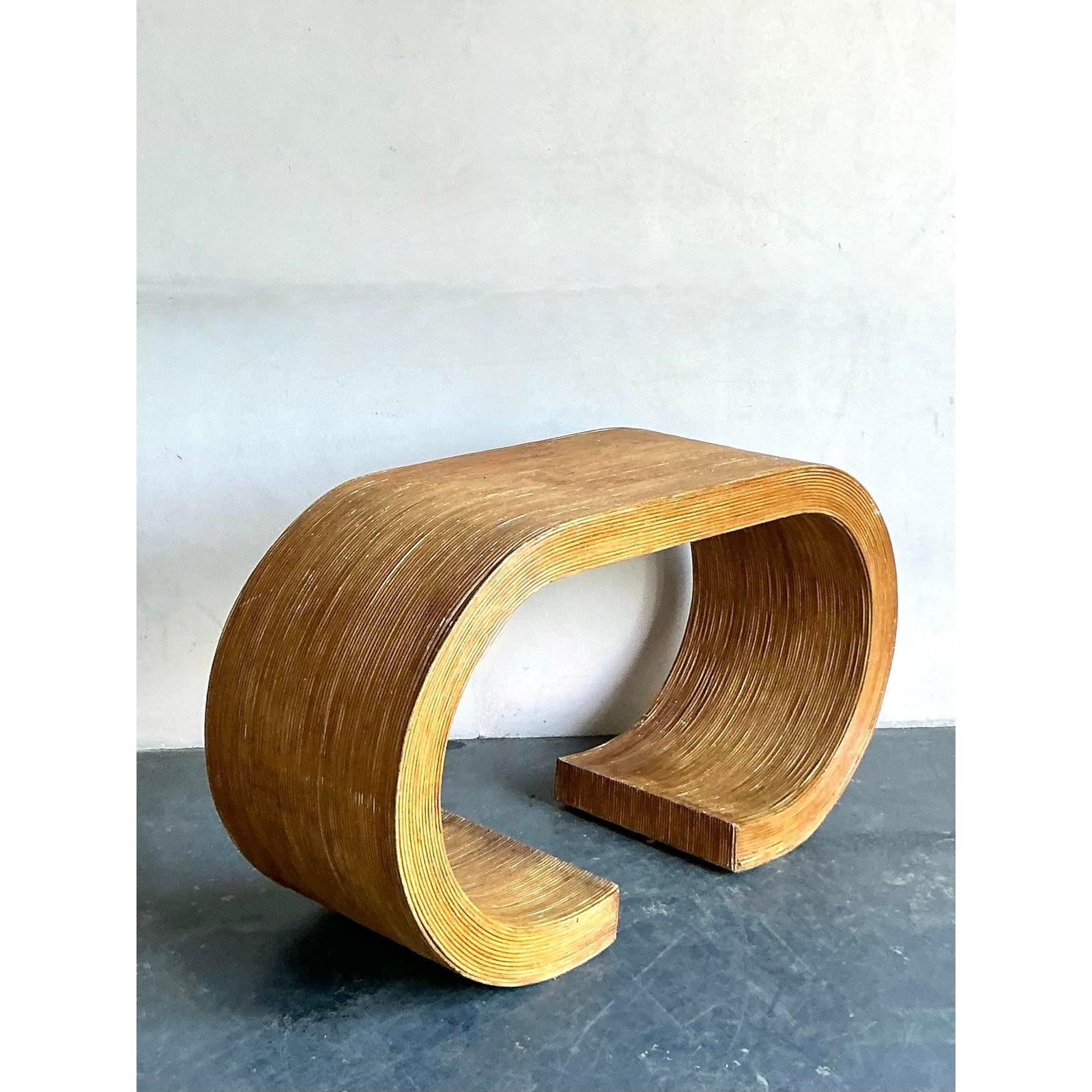 Vintage Boho Pencil Reed Scroll Console Table In Good Condition For Sale In West Palm Beach, FL