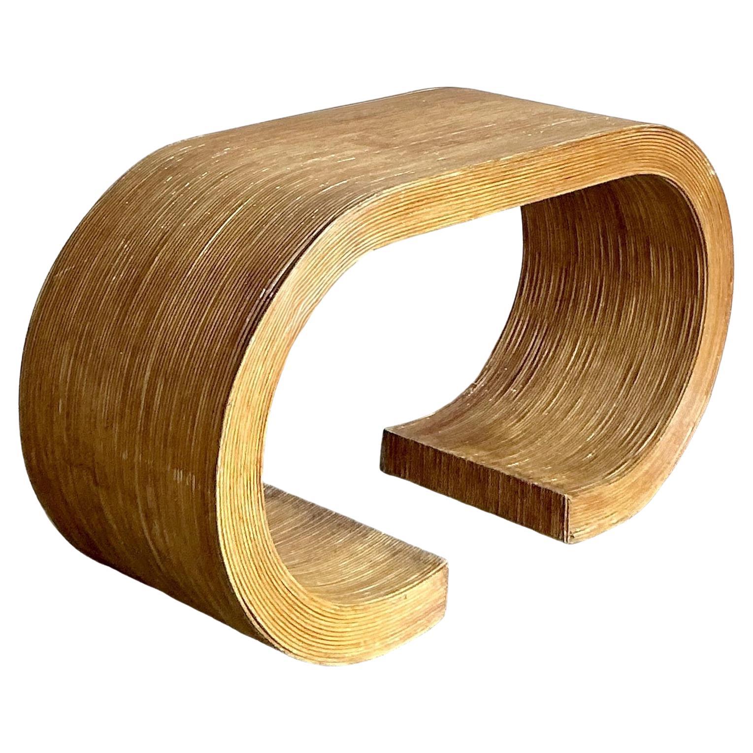 Vintage Boho Pencil Reed Scroll Console Table For Sale