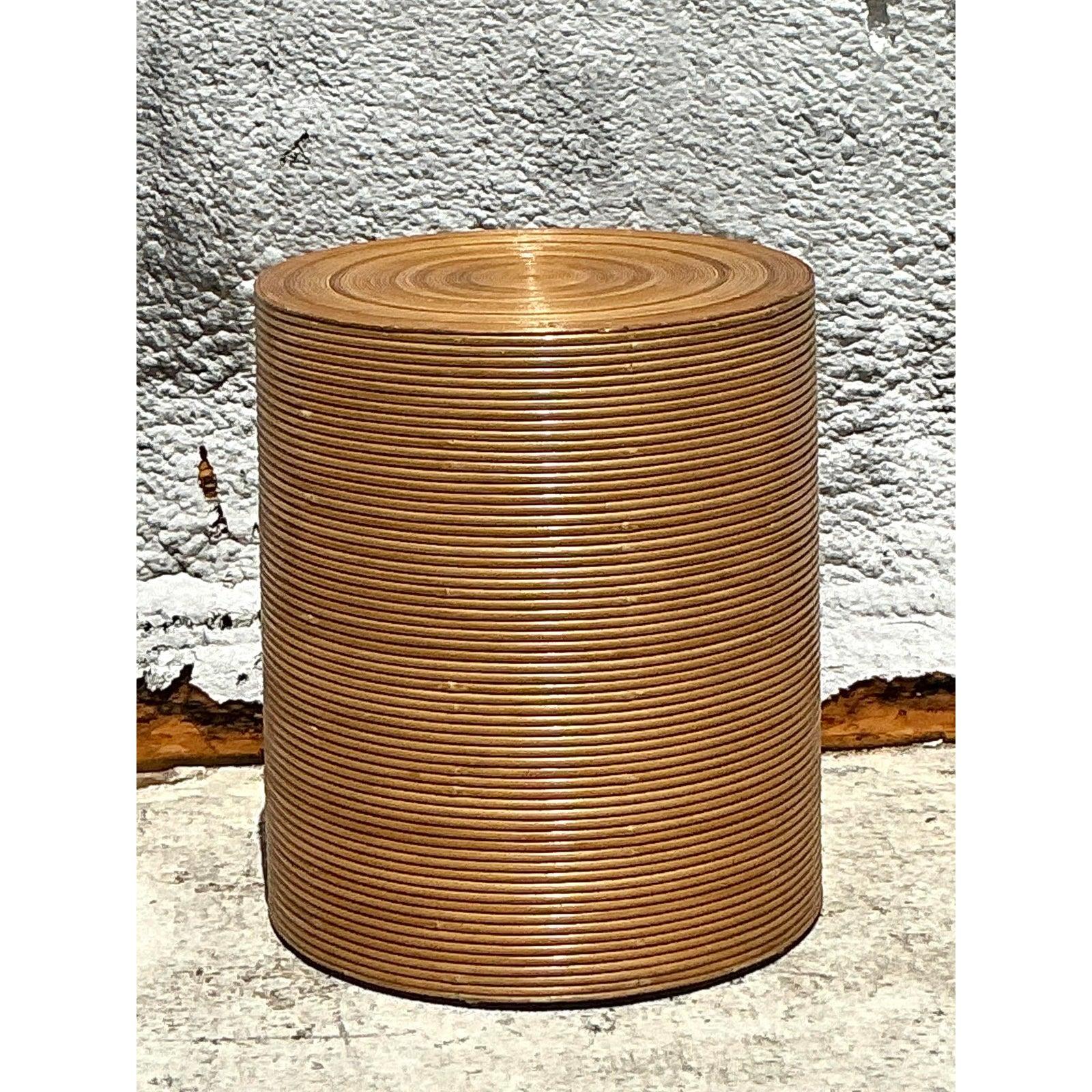 Vintage Boho Pencil Reed Table Pedestal In Good Condition For Sale In west palm beach, FL