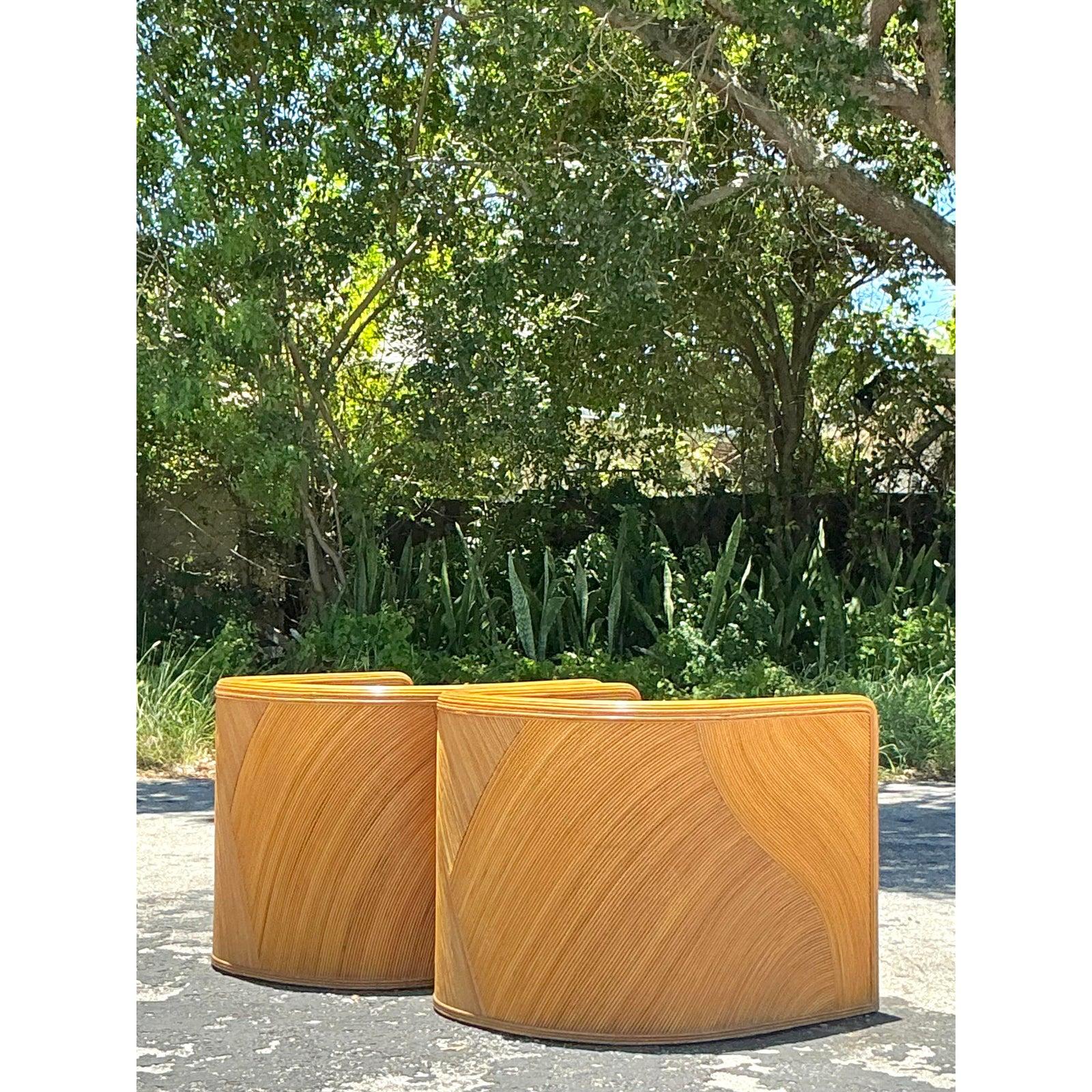 Philippine Vintage Boho Pencil Reed Tub Chairs - A Pair For Sale