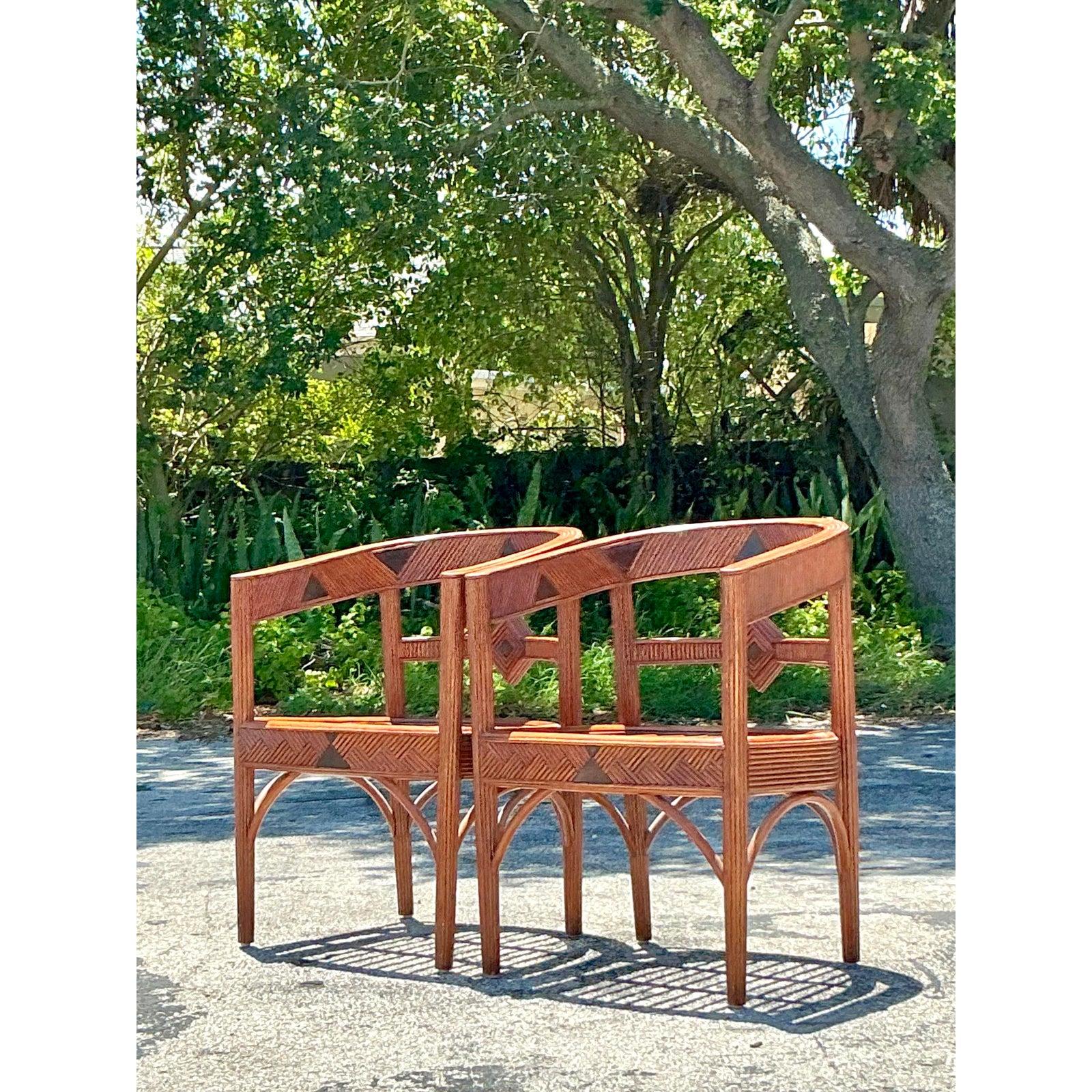 Rattan Sedie da vasca in canna a matita vintage - Una coppia in vendita