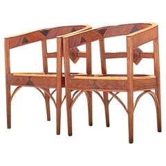 Vintage Boho Pencil Reed Tub Chairs - A Pair