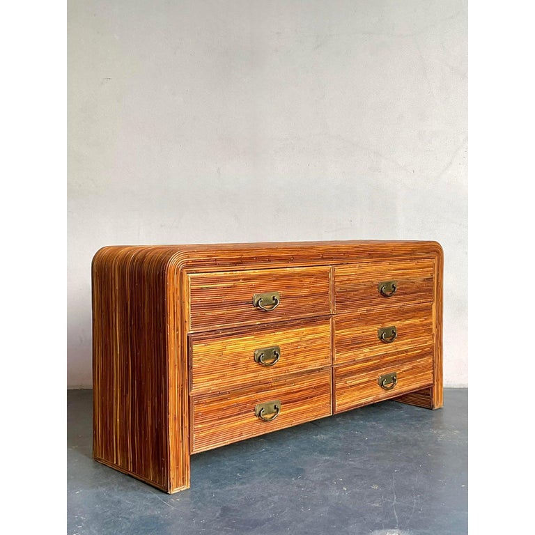 Vintage Boho Pencil Reed Waterfall Dresser For Sale at 1stDibs
