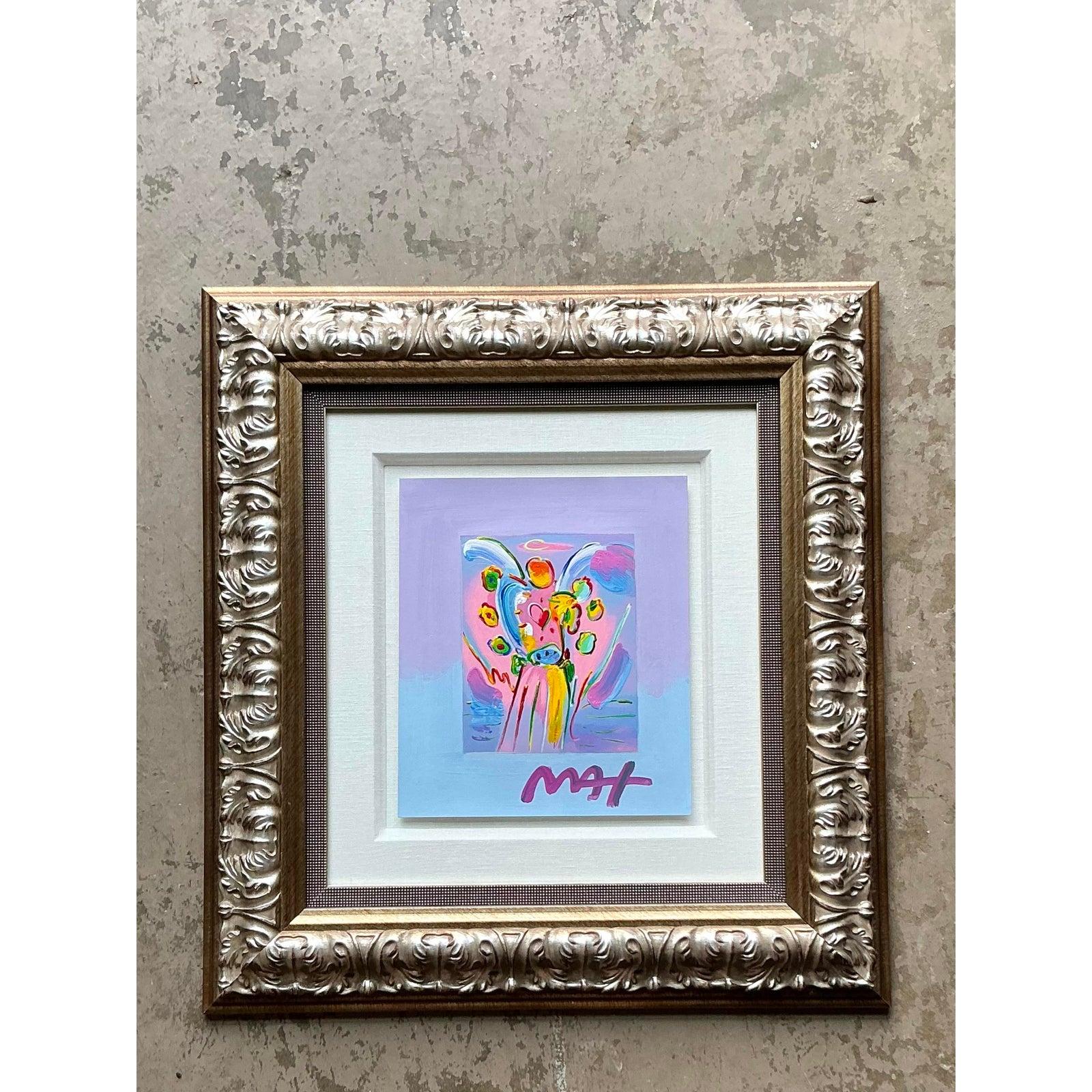 Vintage Boho Peter Max Hand gemalte Serigraphie (Glas) im Angebot