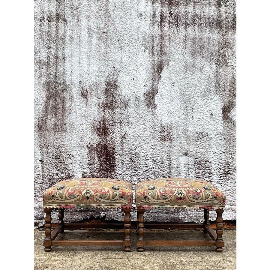 Add a touch of vintage charm to your space with this boho petit point low stool. Featuring a beautifully hand-stitched floral needlepoint design, this petite stool brings a pop of color and intricate craftsmanship to any room. Its low profile makes