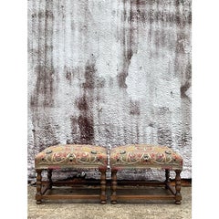 Vintage Boho Petit Point Low Stool