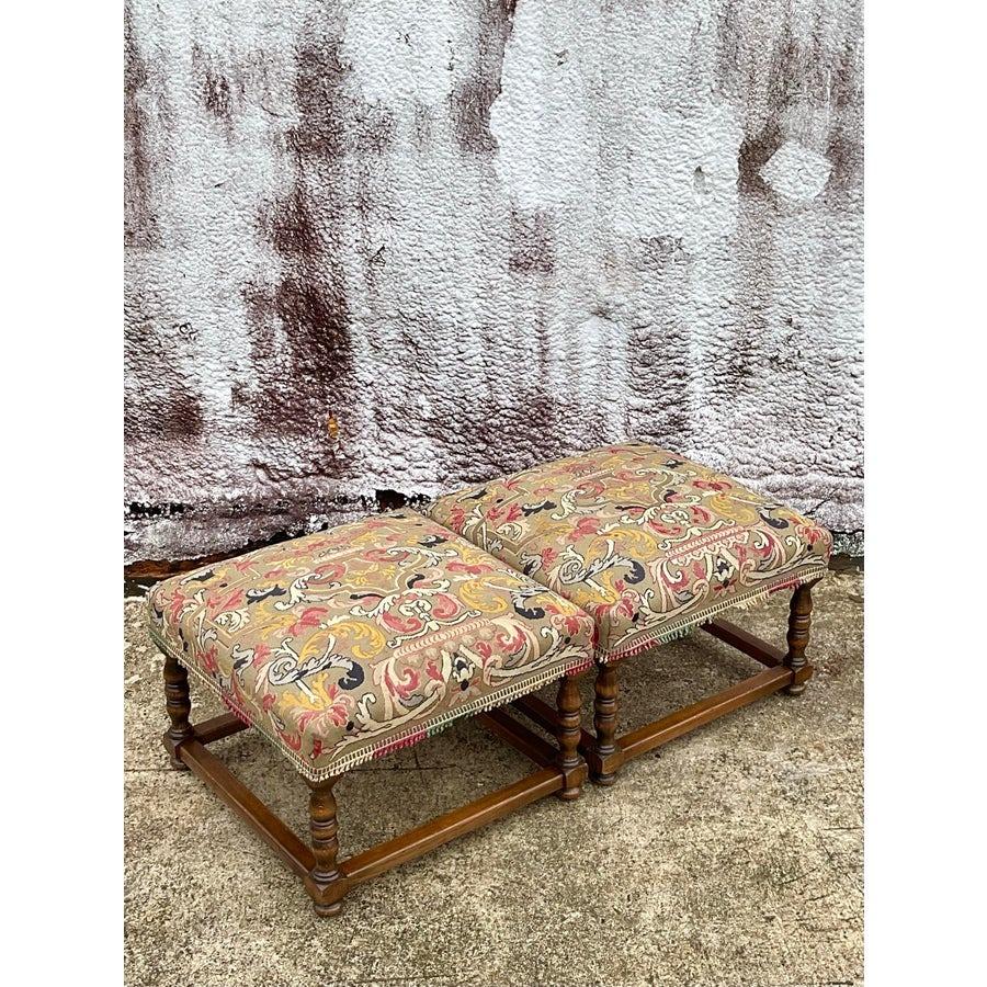 American Vintage Boho Petit Point Low Stool