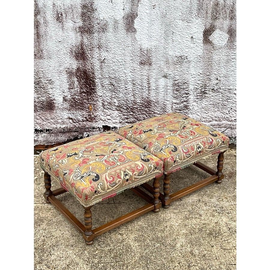 Fabric Vintage Boho Petit Point Low Stool