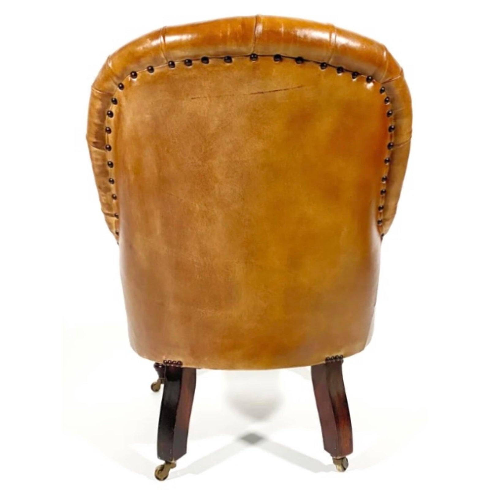 Vintage Boho Petite Tufted Leather Chesterfield Fireside Chair In Good Condition In West Palm Beach, FL
