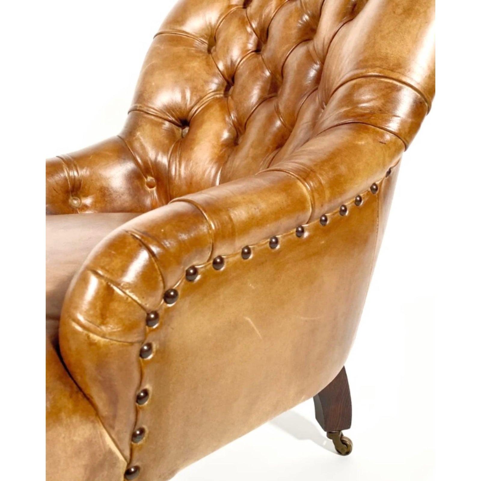 Vintage Boho Petite Tufted Leather Chesterfield Fireside Chair 1