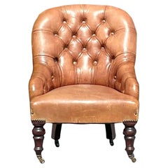 Vintage Boho Petite Tufted Leather Chesterfield Fireside Chair